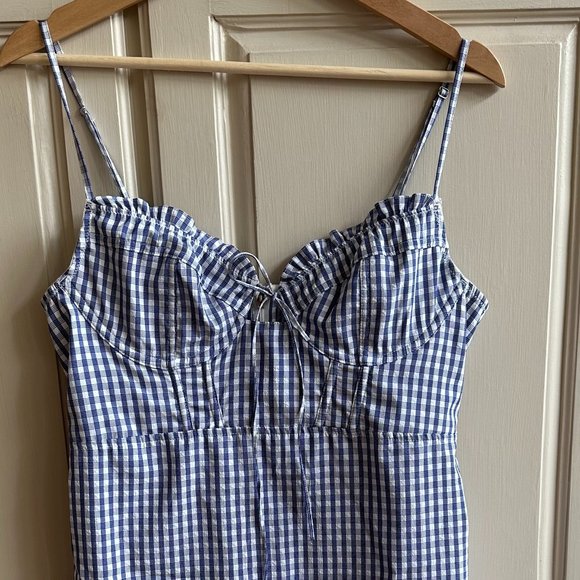 Urban Outfitters Blue & White Gingham Mini Dress Size L - Picture 6 of 10